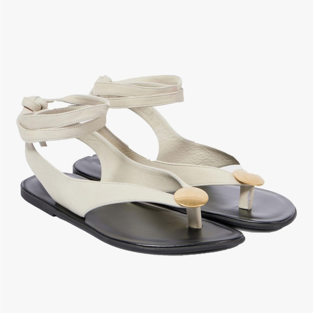 Women’s White Leather Tie Sandals with Gold Accent - Picture 4 of 5